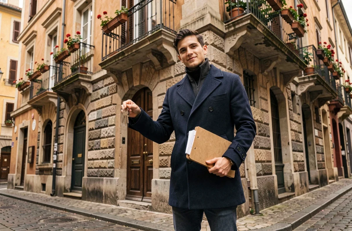Jeune acquéreur tenant ses clés devant un immeuble lyonnais après optimisation de son financement