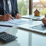 Agent immobilier discutant de documents avec un client dans un bureau lumineux