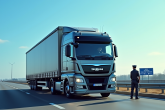 Camion cargo de 30m3 au contrôle routier en journée