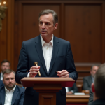 Commissaire en enchères français parlant au podium