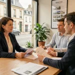 Conseillère immobilière IMMO PRIMA en réunion avec des clients pour un projet d'achat immobilier à Voiron