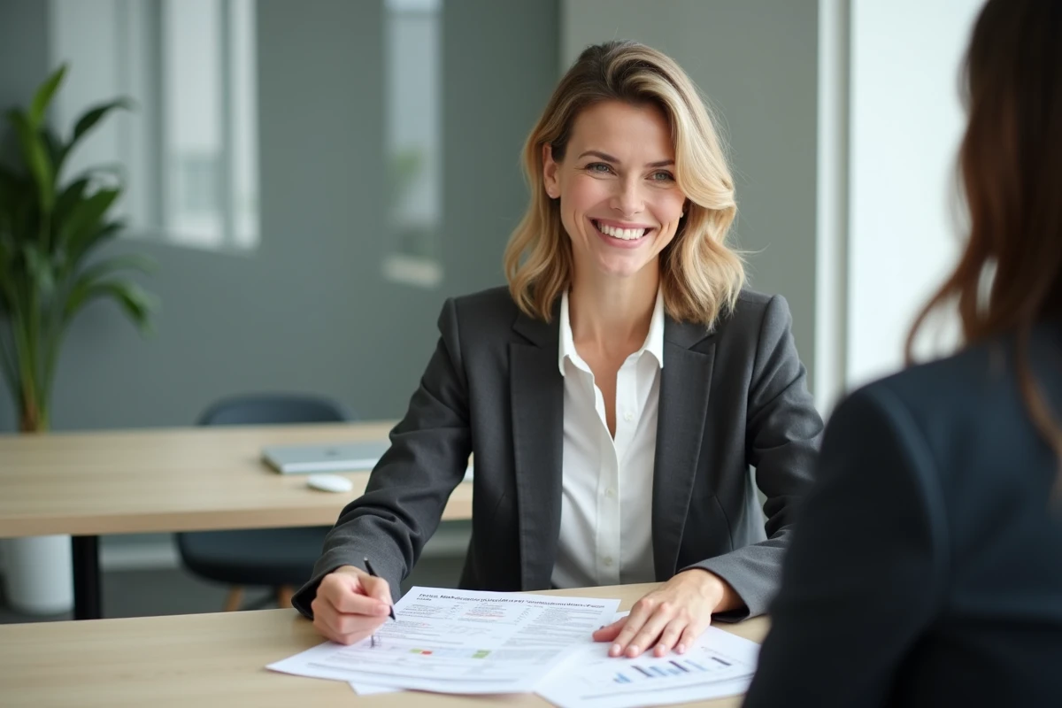 Conseillère immobilière présentant des solutions de revente PTZ à un client en difficulté financière