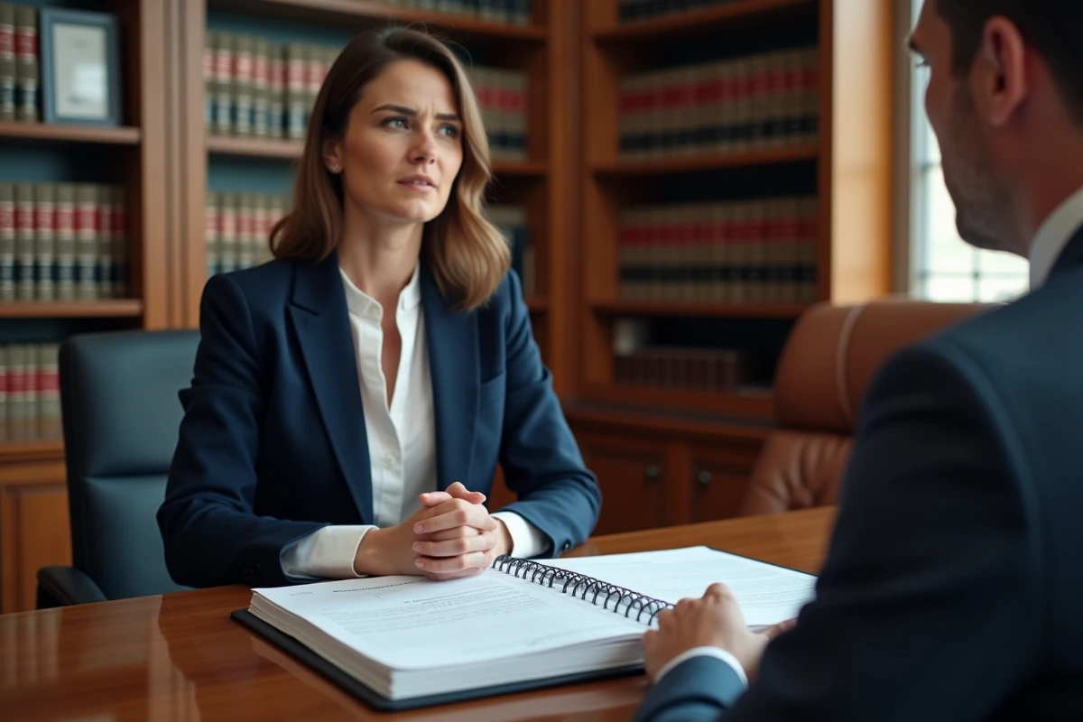 Femme consultant un conseiller juridique sur la contestation d'une saisie sur salaire excessive pour loyers impayés