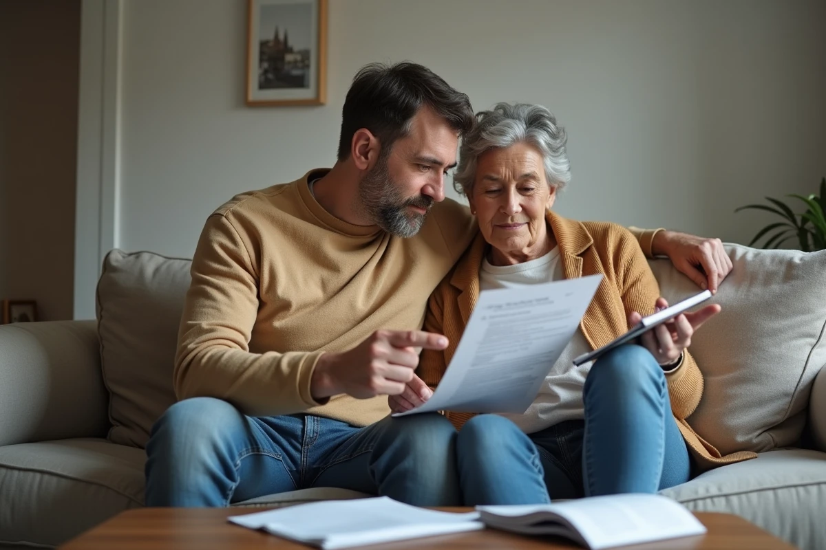 Couple étudiant ensemble un formulaire de demande de logement social dans leur appartement