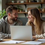 Jeune couple en discussion dans une cuisine moderne