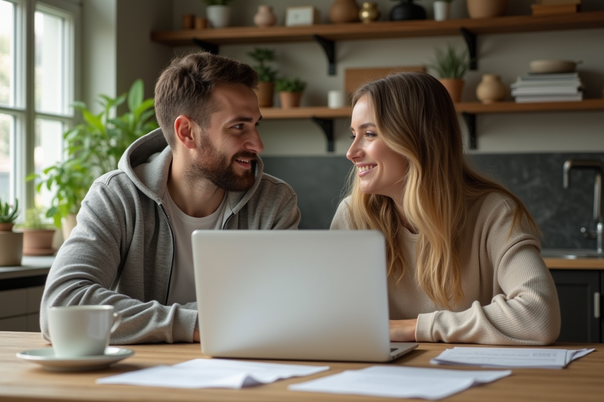 Jeune couple en discussion dans une cuisine moderne