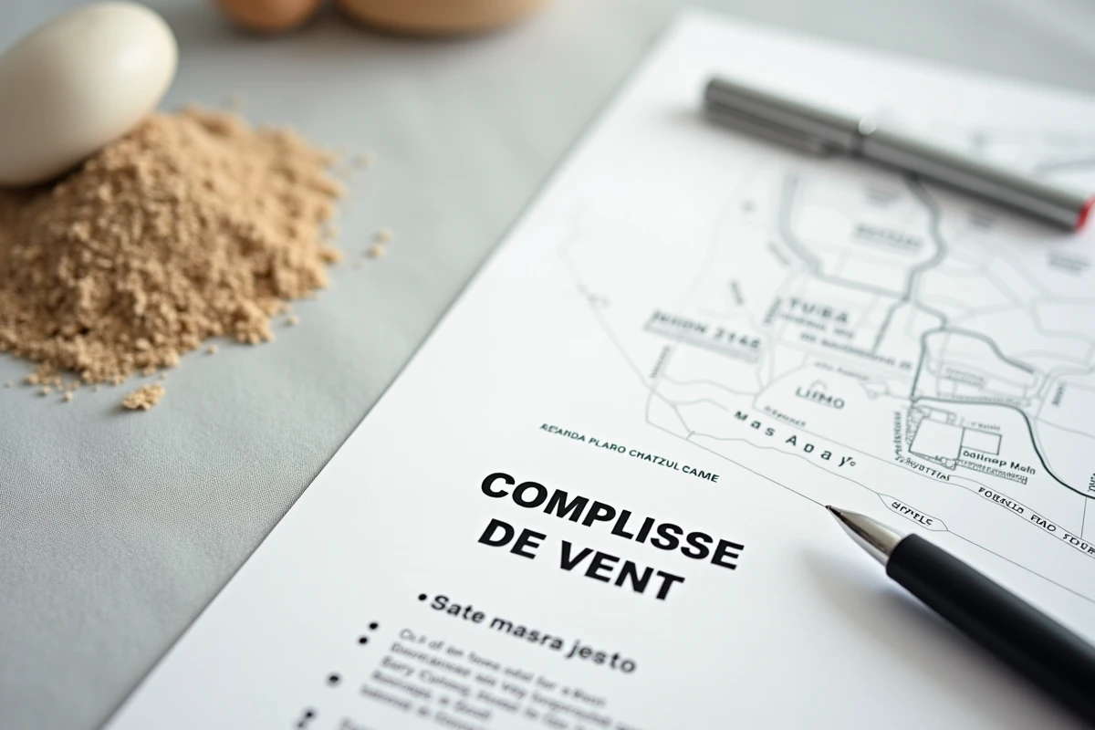 Documents notariaux et plan cadastral pour l'achat d'un terrain en bord de mer sur une table