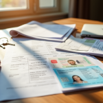 Piles de documents officiels et cartes d'identité françaises sur une table en bois