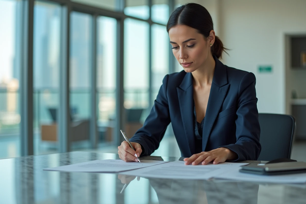 Femme d'affaires confiante dans un bureau moderne à Dubai