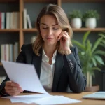 Femme d'affaires signant un contrat dans un bureau moderne
