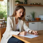 Femme consultant un contrat de location dans un appartement à Béziers, démarches de location immobilière