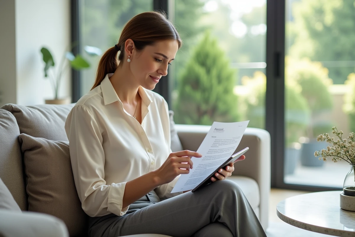 Femme examinant des documents d