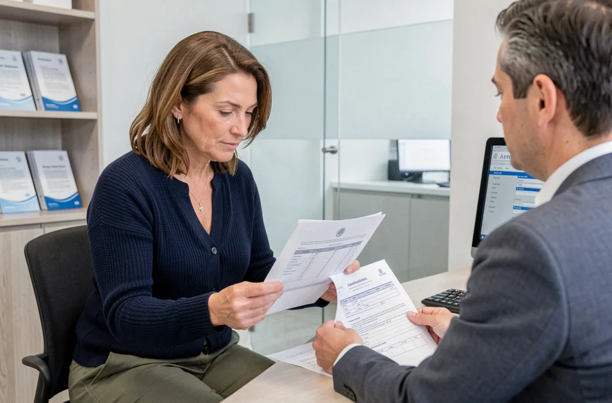 Femme locataire en rendez-vous avec un conseiller pour comparer les prix d'une assurance habitation
