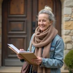 Femme d'âge moyen devant la mairie rurale française