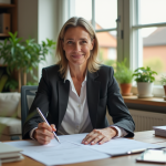 Femme professionnelle vérifiant factures de rénovation