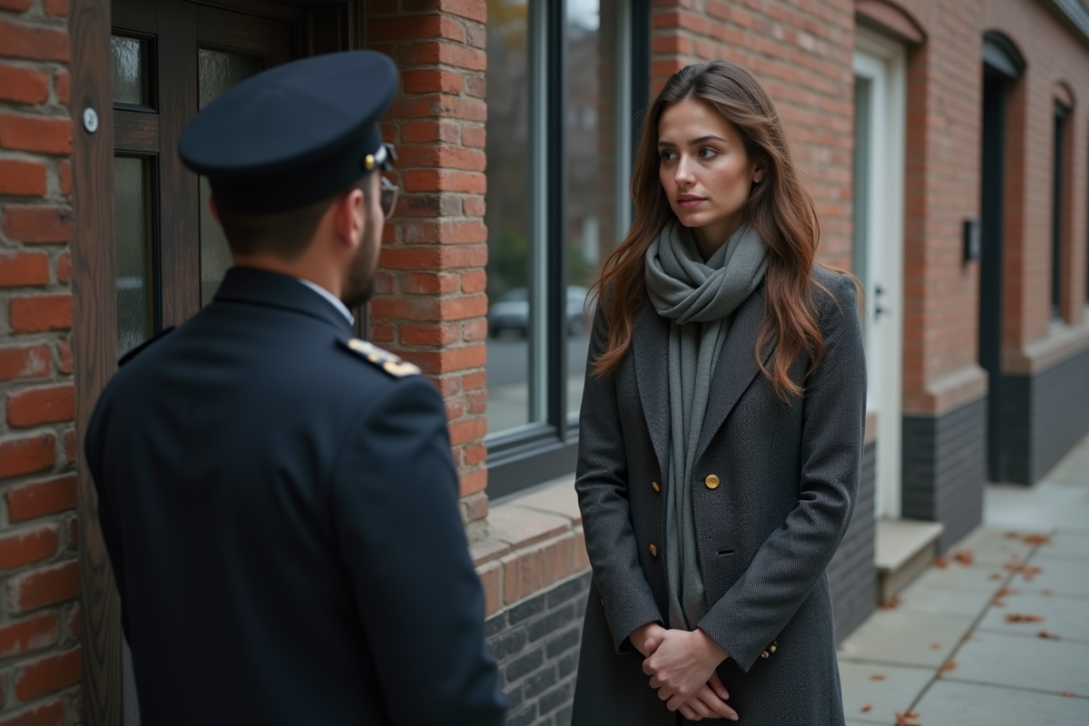 Jeune femme observant un serrurier réparer la porte
