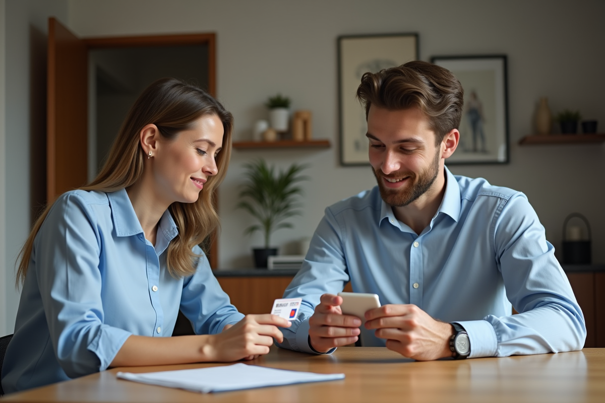 Femme d'âge moyen examinant une carte d'identité française