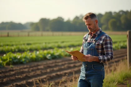 Homme en jeans de travail et chemise à carreaux dans un champ