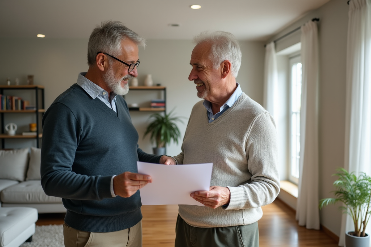 Homme et agent immobilier examinant documents de travaux