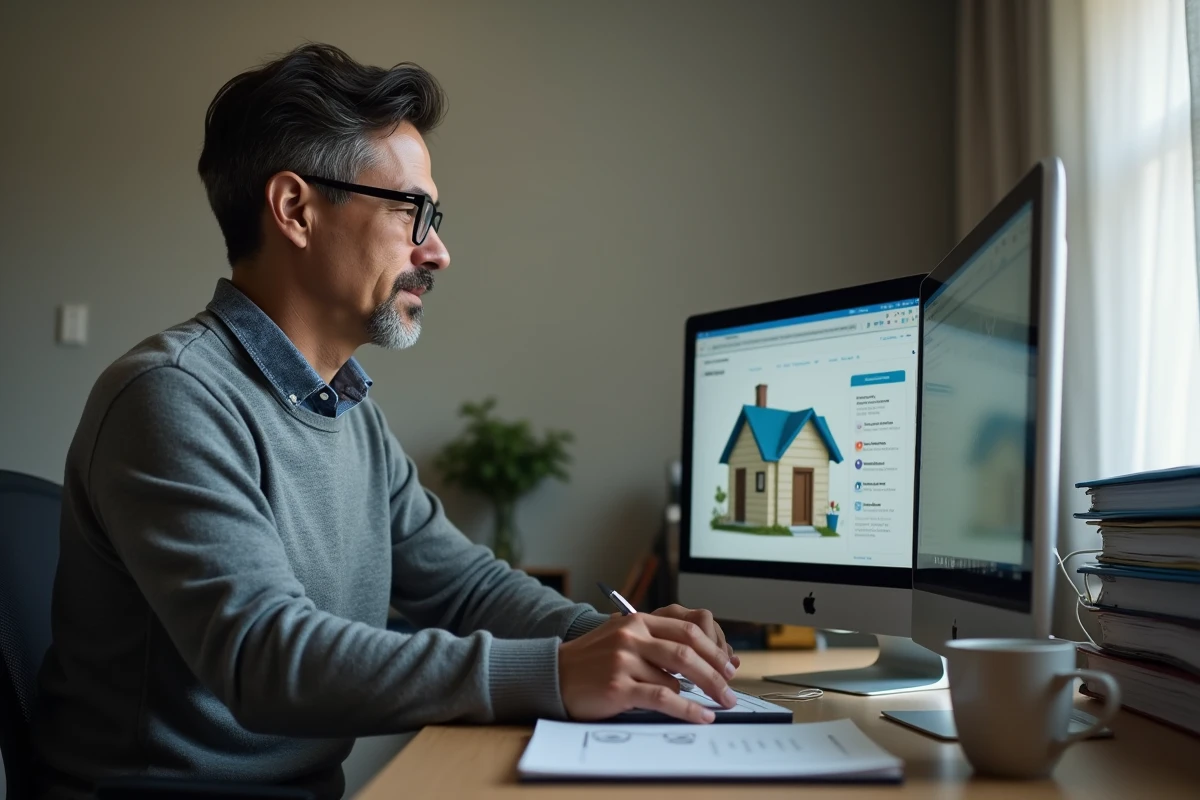 Homme utilisant un ordinateur pour gérer sa demande de logement social en ligne