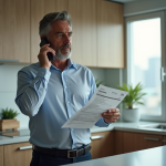 Homme d'âge moyen au téléphone avec facture d'électricité