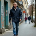 Homme d'âge moyen marchant dans le quartier de Mille 9e