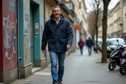 Homme d'âge moyen marchant dans le quartier de Mille 9e