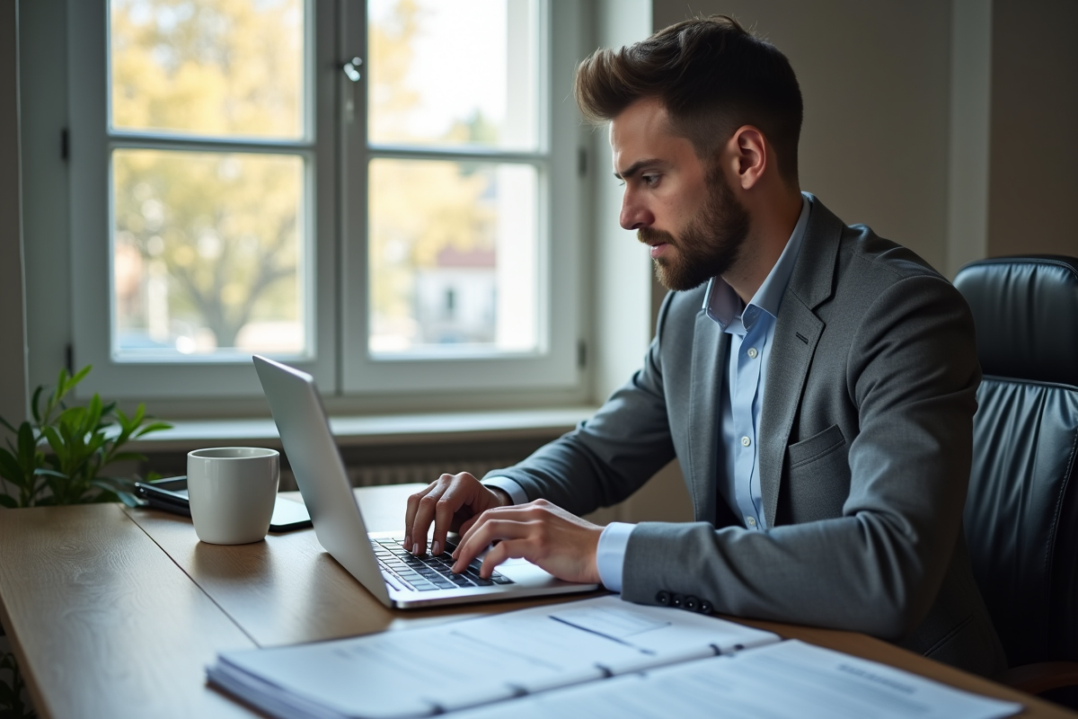 Jeune professionnel étudiant un formulaire de location