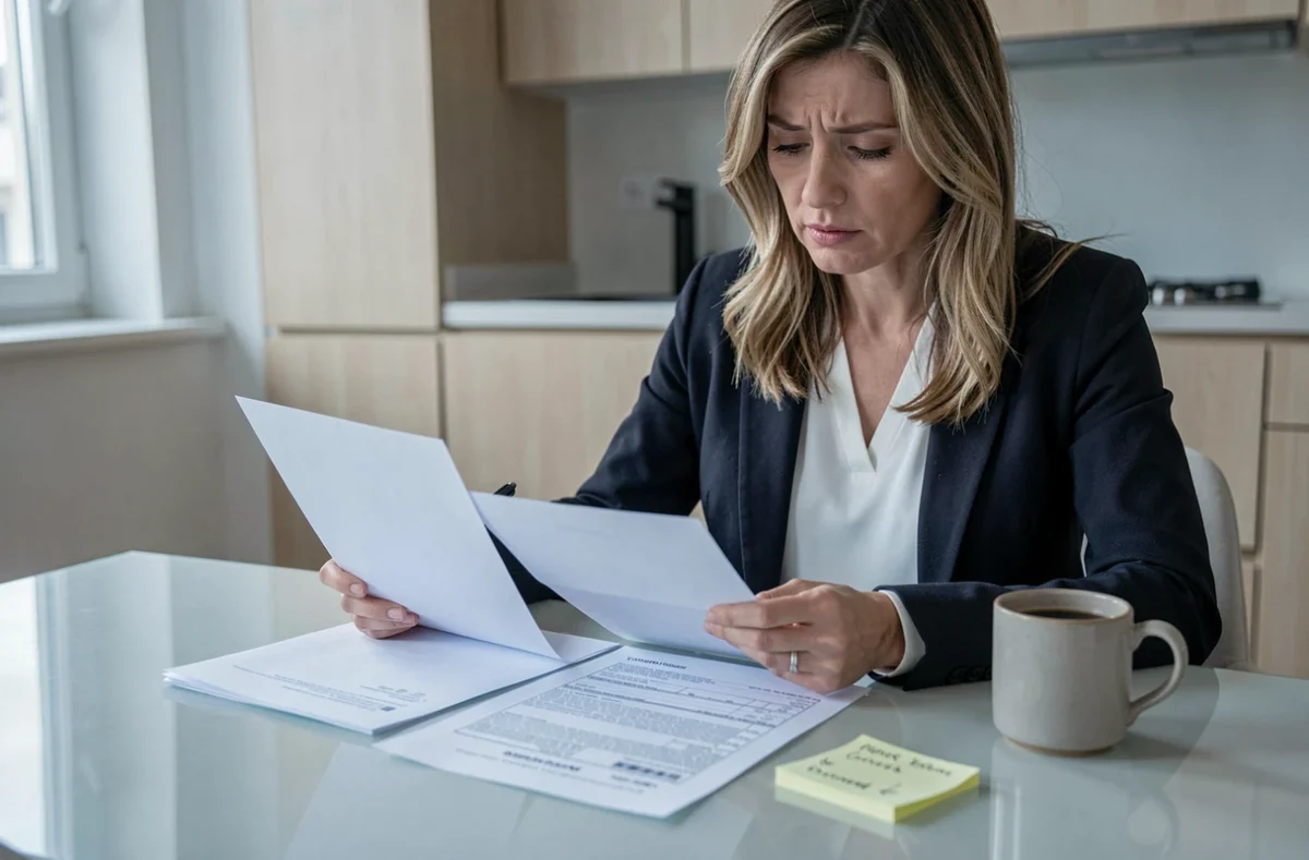 Femme locataire vérifiant un certificat médical et un contrat de bail pour réduire son préavis de déménagement