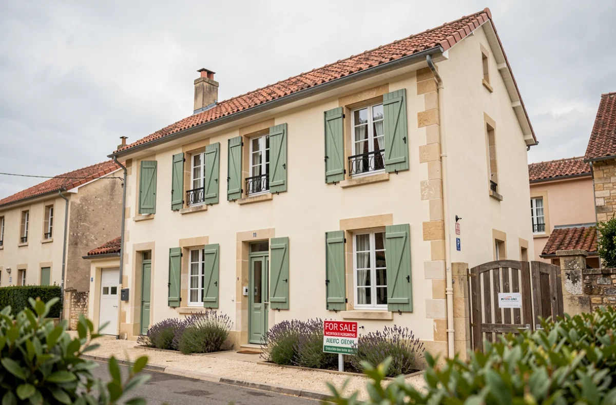 Maison provinciale française à vendre dans une rue résidentielle calme près de Quimperlé