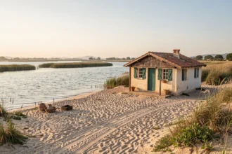 Petite maison de pêcheur sur le lido entre mer et étang