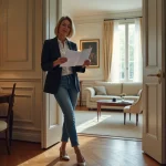 Propriétaire accueillant une équipe de tournage dans son appartement haussmannien pour une location de décor cinématographique