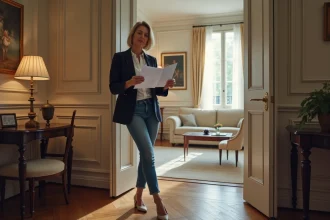 Propriétaire accueillant une équipe de tournage dans son appartement haussmannien pour une location de décor cinématographique