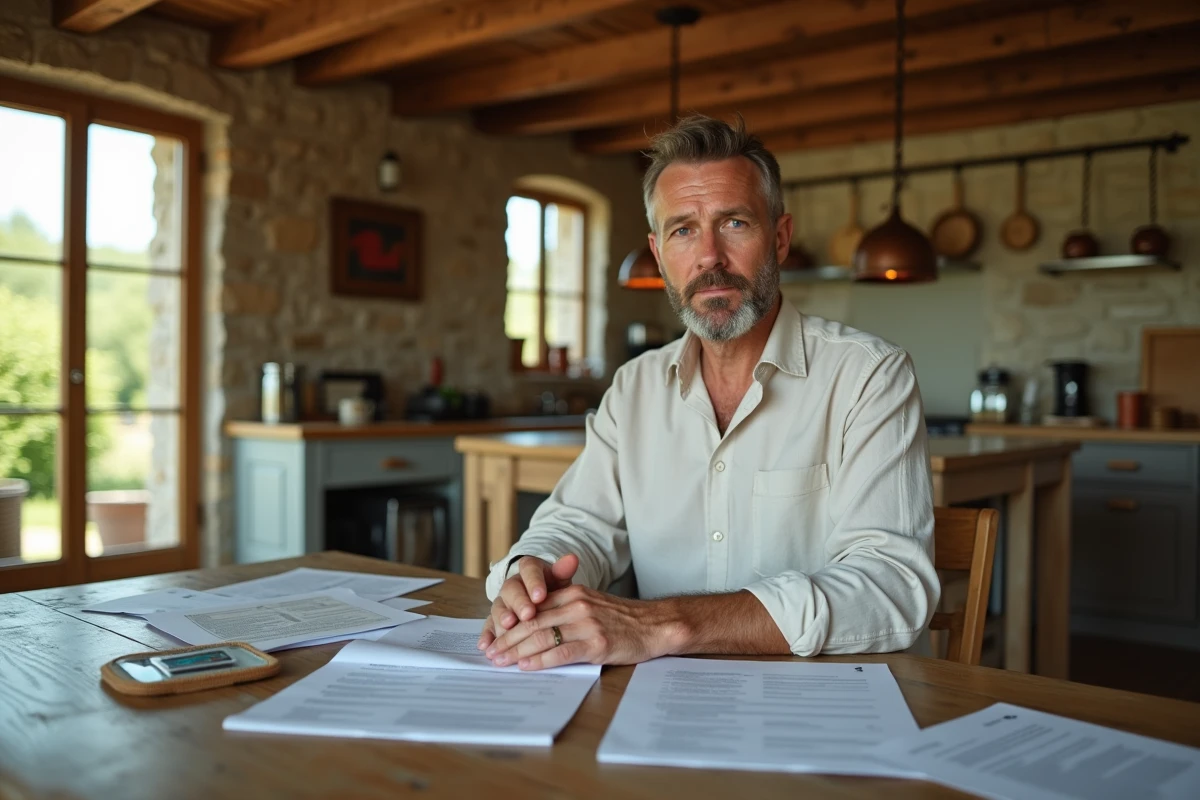 Propriétaire d'une maison de campagne examinant des contrats de location pour tournage cinéma ou publicité