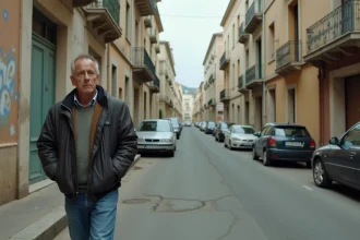 Rue dégradée d'un quartier défavorisé de Fréjus avec immeubles vétustes et graffitis sur les murs