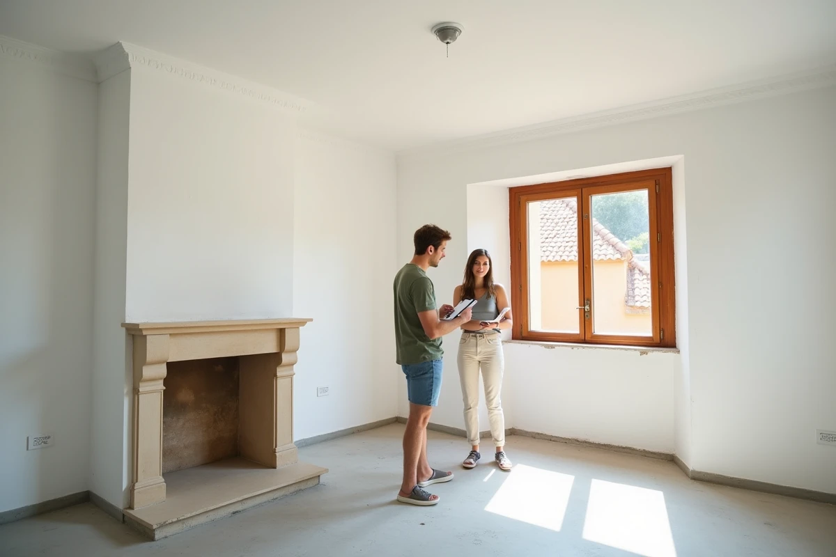 Couple visitant une maison vide à louer à Béziers, état des lieux avant location