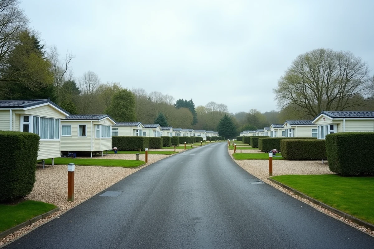 Vue d'ensemble d'un parc résidentiel avec emplacements de caravanes à louer à l'année